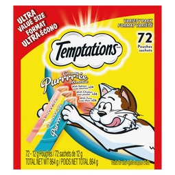 Temptations Creamy Puree Adult Lickable Cat Treats Variety Pack, Chicken, Salmon, and Tuna Flavours, 72 pouches, 864g image