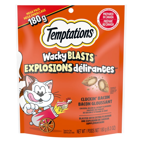 Temptations Wacky Blasts Cat Treats, Cluckin’ Bacon Flavour, 180g Pouch image 1