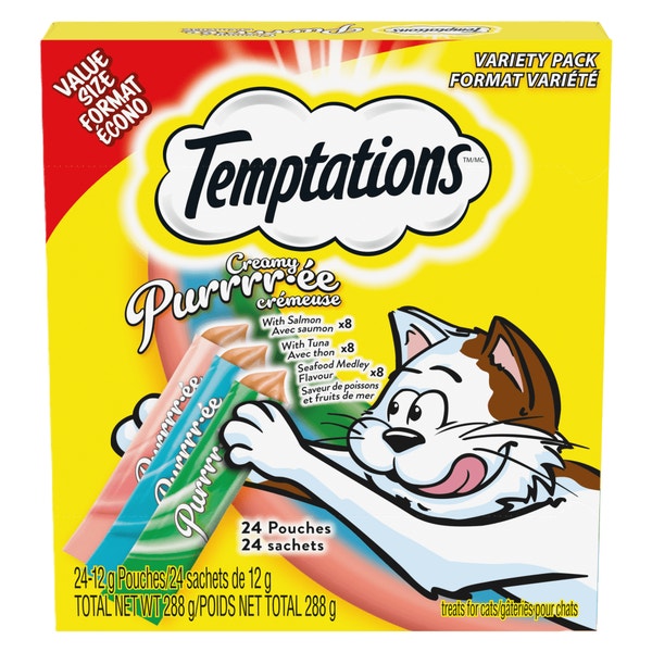 Temptations Creamy Puree Adult Lickable Cat Treats, Seafood Variety Pack, Seafood Medley, Salmon, and Tuna Flavours image 1