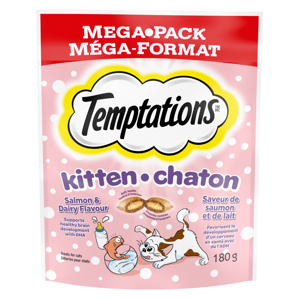 Gâteries pour chatons TEMPTATIONS(MC) saveur de saumon et de lait en format méga image