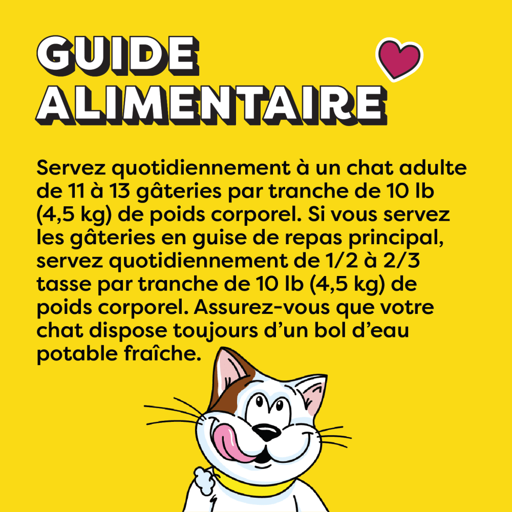 Gâteries pour chats TEMPTATIONS(MC) Saveur de poissons et fruits de mer feeding guidelines image