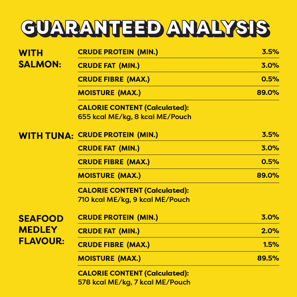 Temptations Creamy Puree Adult Lickable Cat Treats, Seafood Variety Pack, Seafood Medley, Salmon, and Tuna Flavours guaranteed analysis image