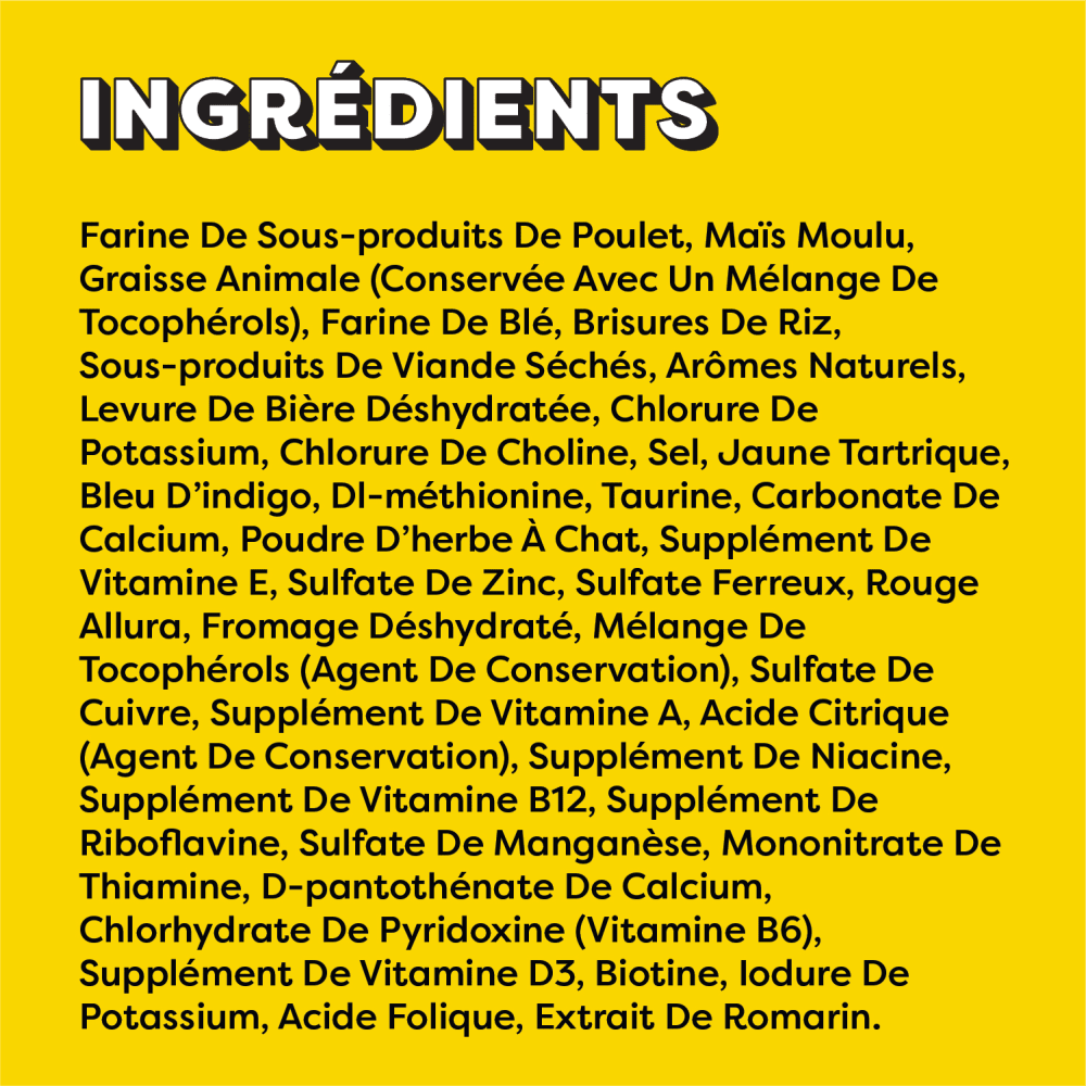 Gâteries pour chats TEMPTATIONS(MC) Mélimélo arômes de poulet, d’herbe à chat et de cheddar ingredients image