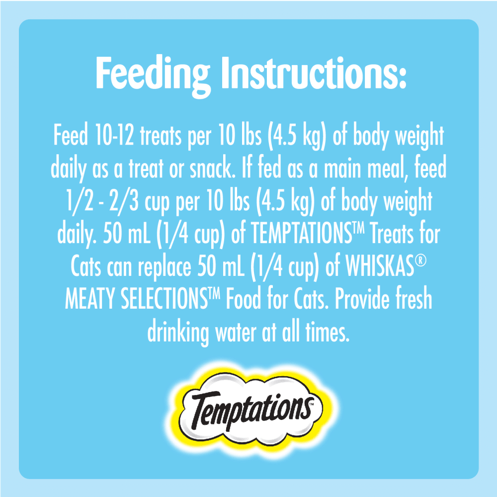 TEMPTATIONS™ Cat Treats, Tempting Tuna Flavour, 180g feeding guidelines image