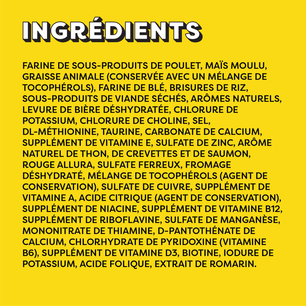 Gâteries pour chats TEMPTATIONS(MC) Mélimélo arômes de thon, de saumon et de crevettes ingredients image