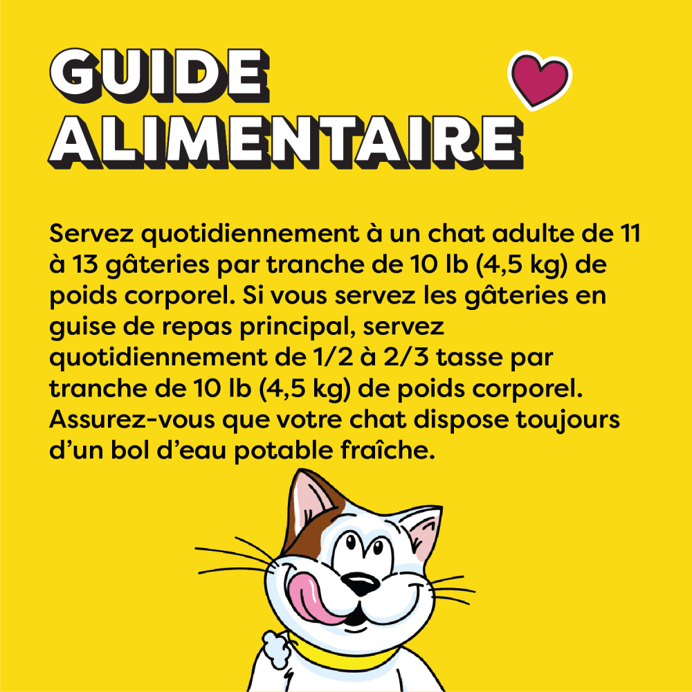 Gâteries pour chats TEMPTATIONS(MC) Saveur de poissons et fruits de mer feeding guidelines image