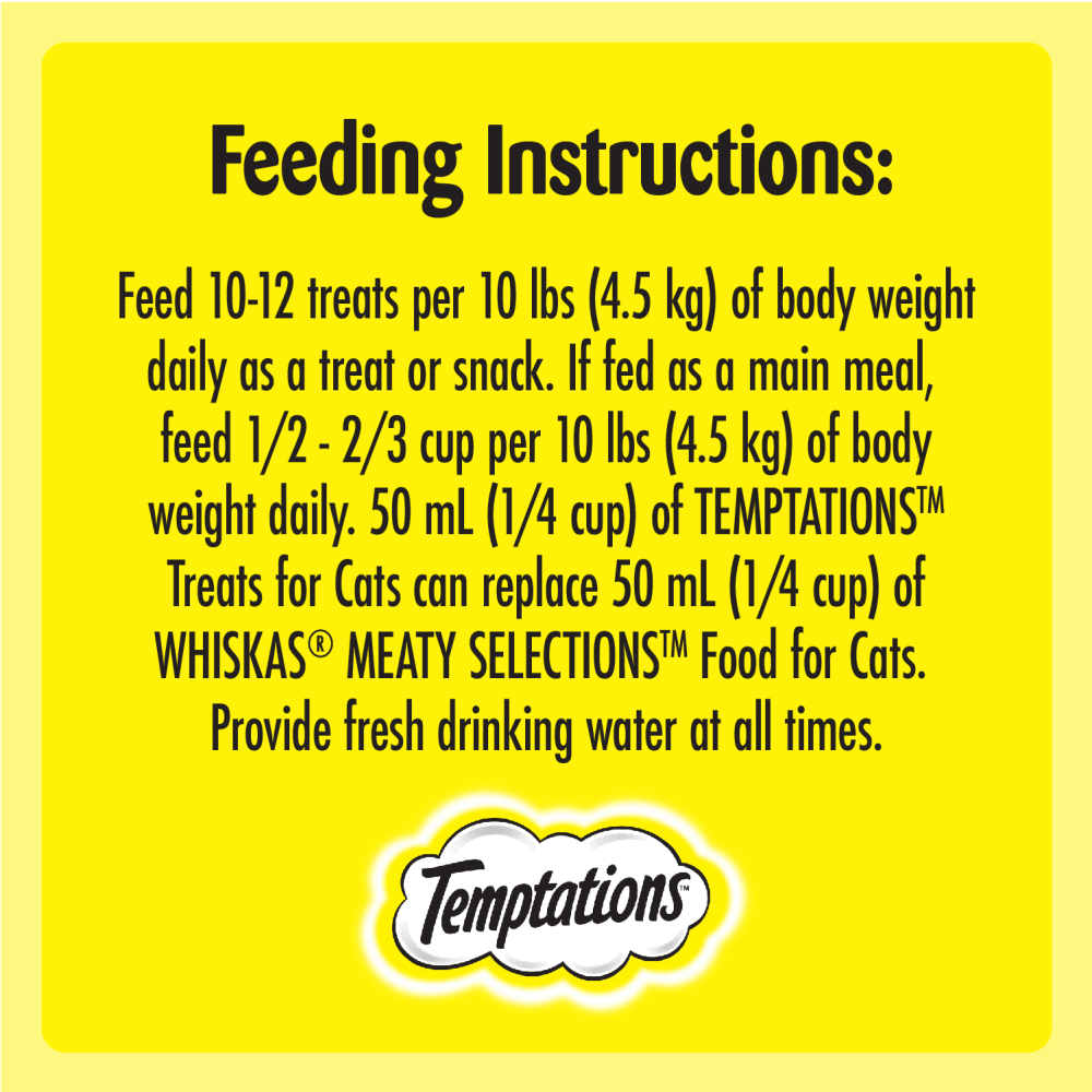TEMPTATIONS™ Cat Treats, Tasty Chicken Flavour feeding guidelines image
