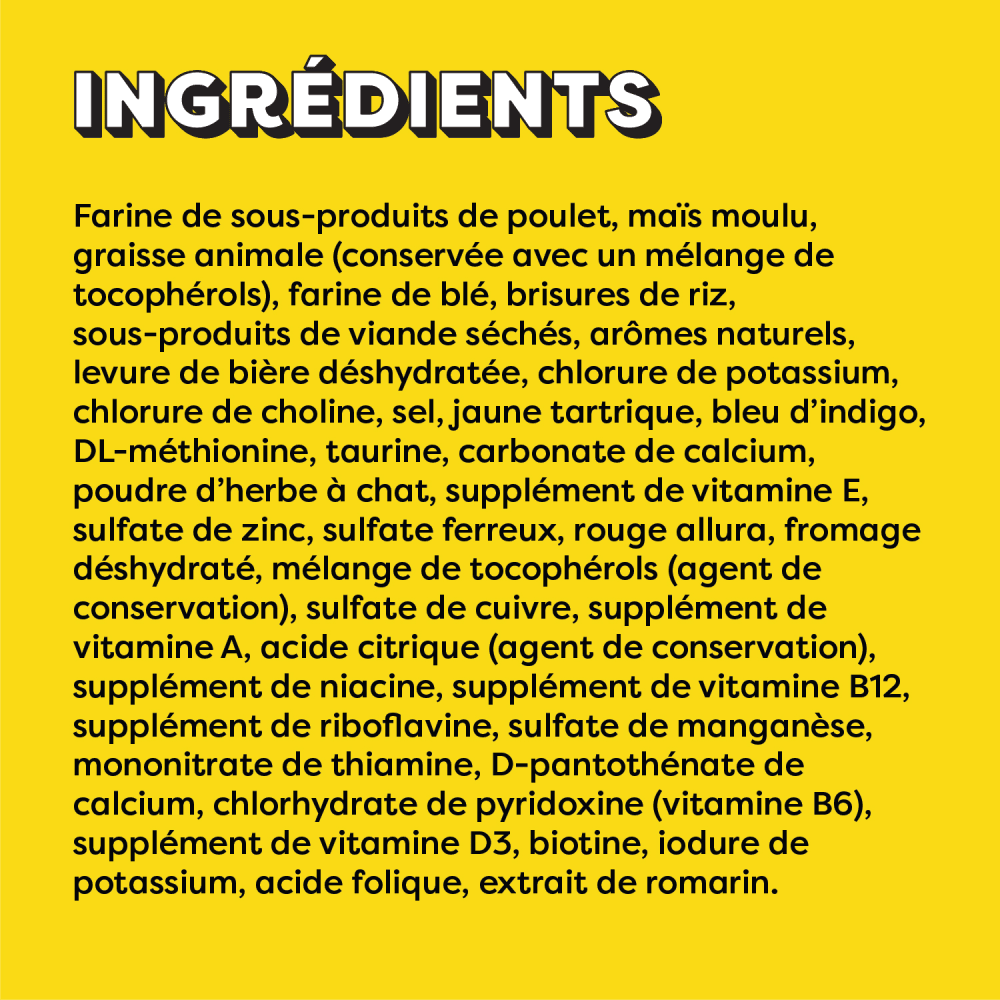 Gâteries pour chats TEMPTATIONS(MC) Mélimélo arômes de poulet, d’herbe à chat et de fromage 850 g ingredients image