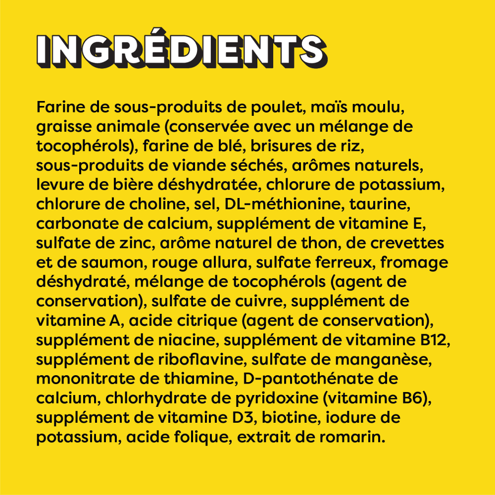 Gâteries pour chats TEMPTATIONS(MC) Mélimélo arômes de thon, de saumon et de crevettes ingredients image
