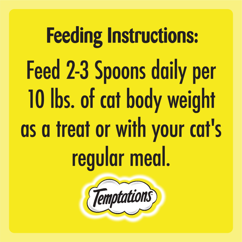 TEMPTATIONS LICKABLE SPOONS Cat Treats Tasty Chicken & Savoury Salmon Flavour feeding guidelines image