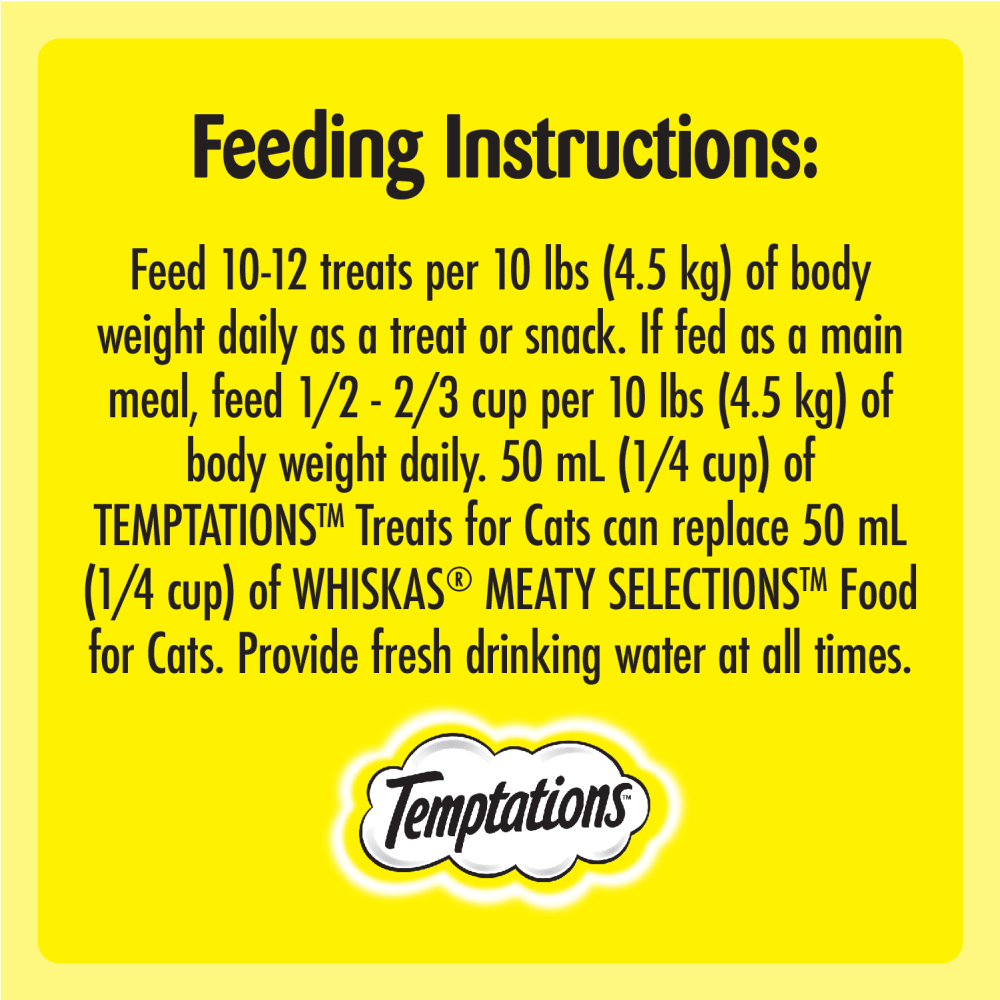 TEMPTATIONS™ Cat Treats, Tasty Chicken Flavour, 454g feeding guidelines image