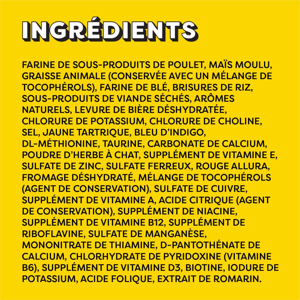 Gâteries pour chats TEMPTATIONS(MC) Mélimélo arômes de poulet, d’herbe à chat et de cheddar ingredients image