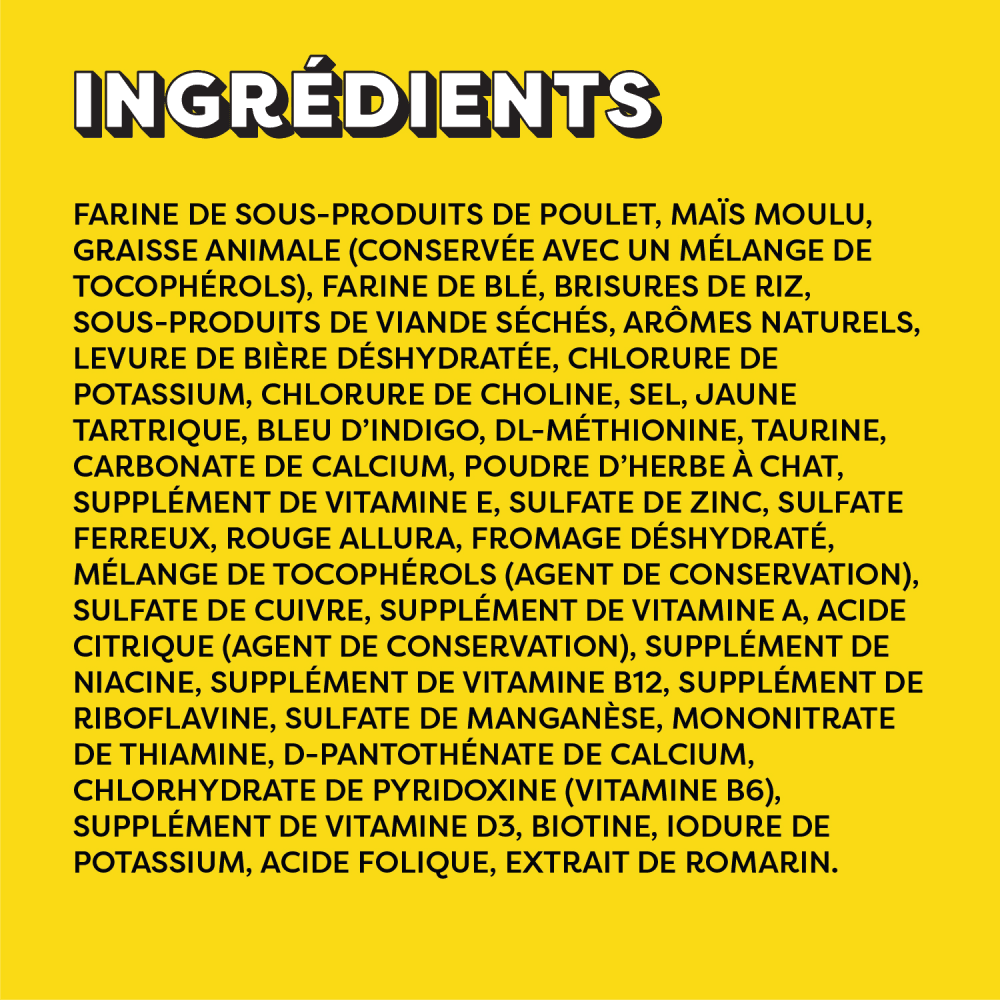 Gâteries pour chats TEMPTATIONS(MC) Mélimélo arômes de poulet, d’herbe à chat et de cheddar ingredients image