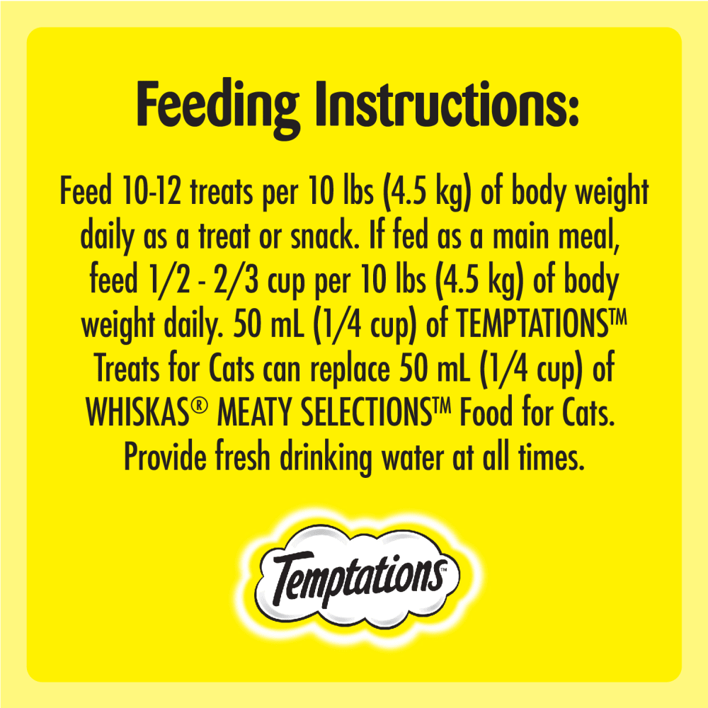 TEMPTATIONS™ Cat Treats, Tasty Chicken Flavour, 180g feeding guidelines image