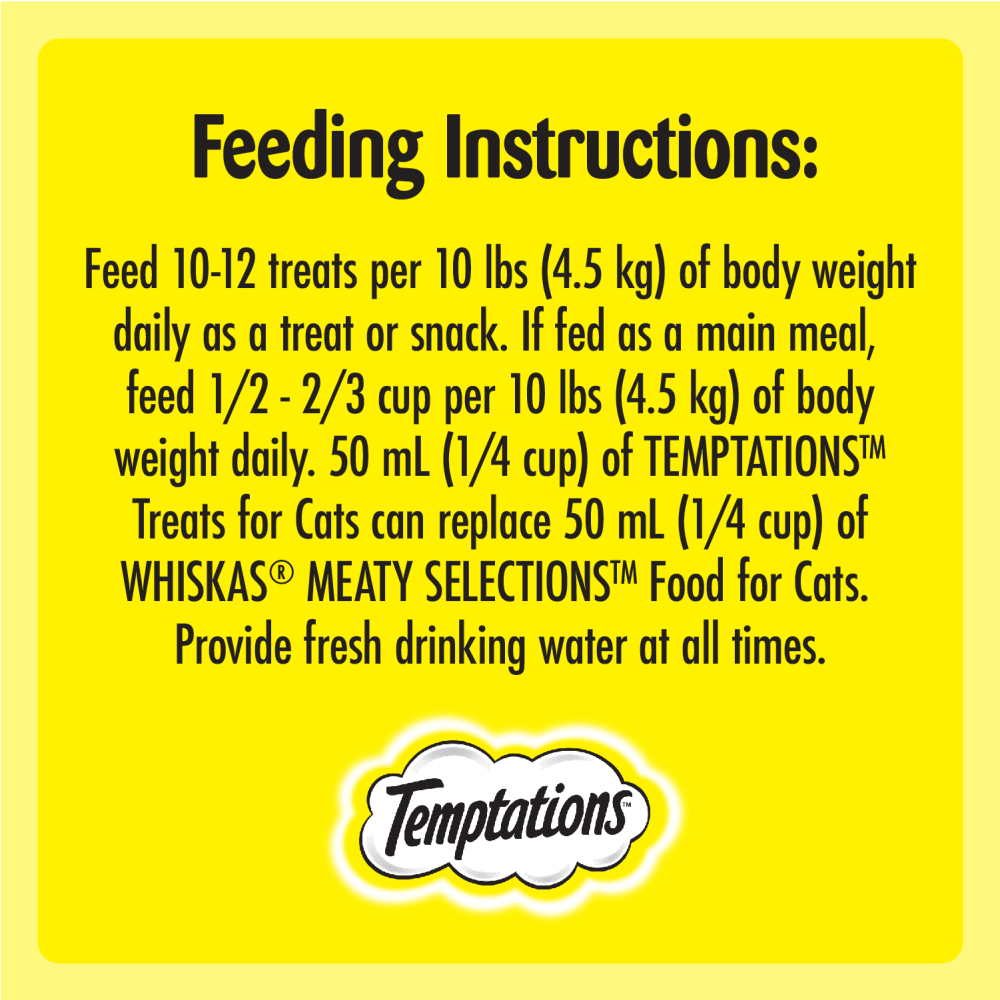 TEMPTATIONS™ Cat Treats, Tasty Chicken Flavour feeding guidelines image