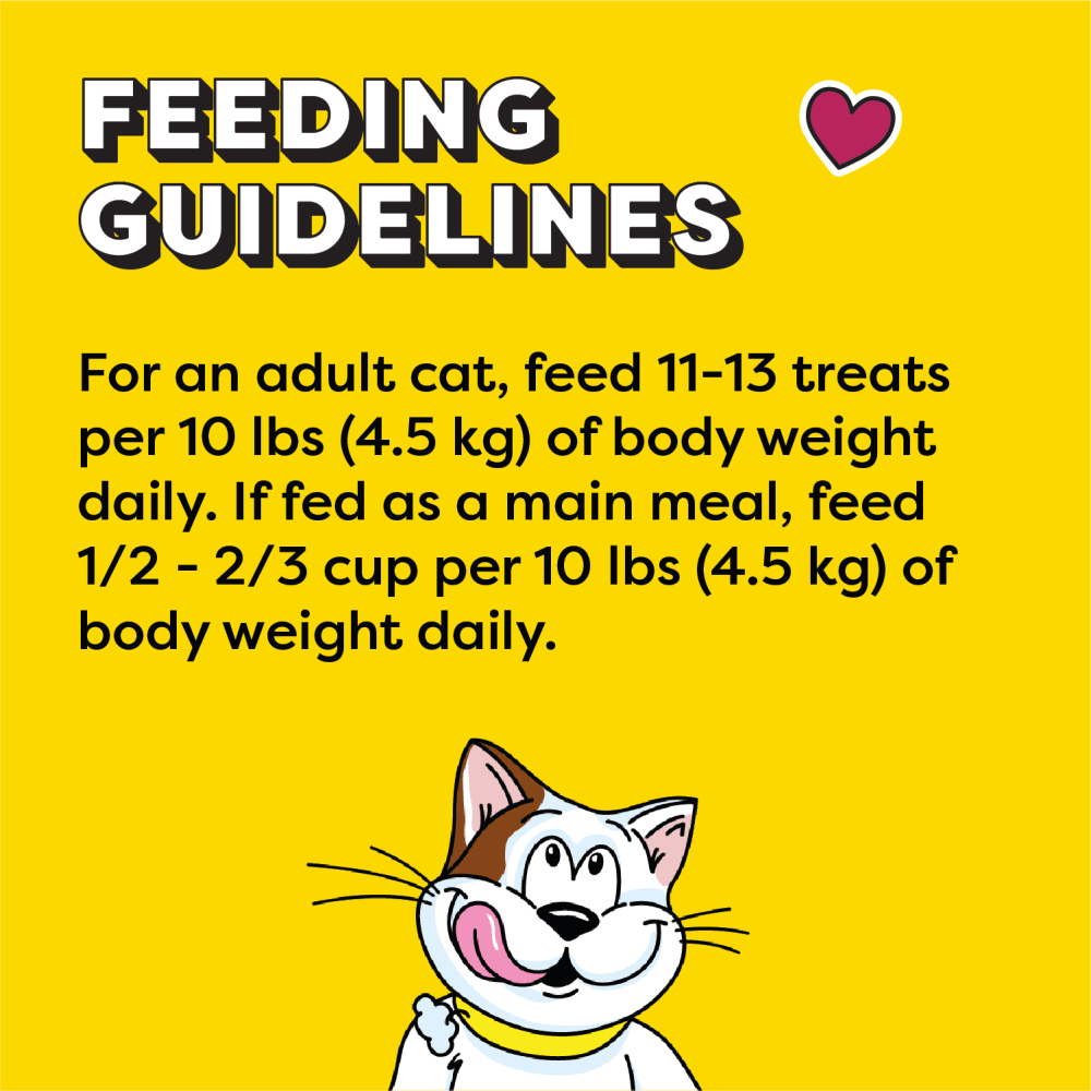 TEMPTATIONS Cat Treats, Assorted Variety Pack, 510g (6x85g Pack) feeding guidelines image 1