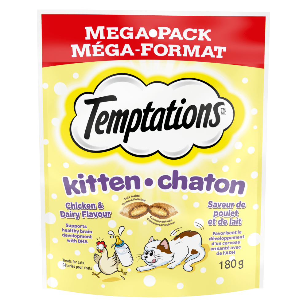 Gâteries pour chatons TEMPTATIONS(MC) saveur de poulet et de lait en format méga image 1