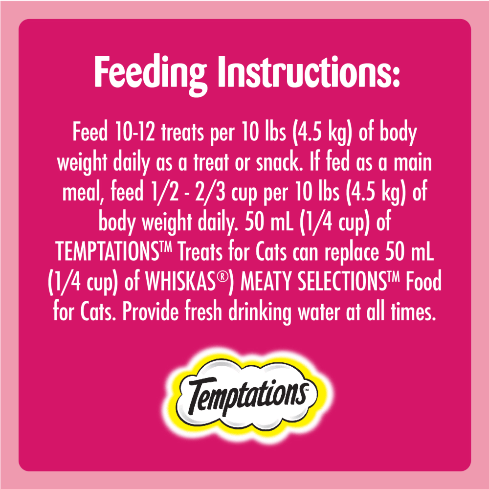 TEMPTATIONS™ Cat Treats, Hearty Beef Flavour feeding guidelines image