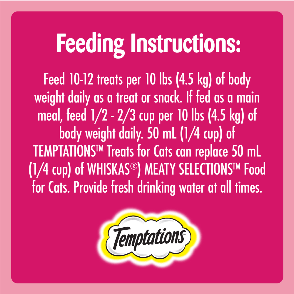 TEMPTATIONS™ Cat Treats, Hearty Beef Flavour, 454g feeding guidelines image