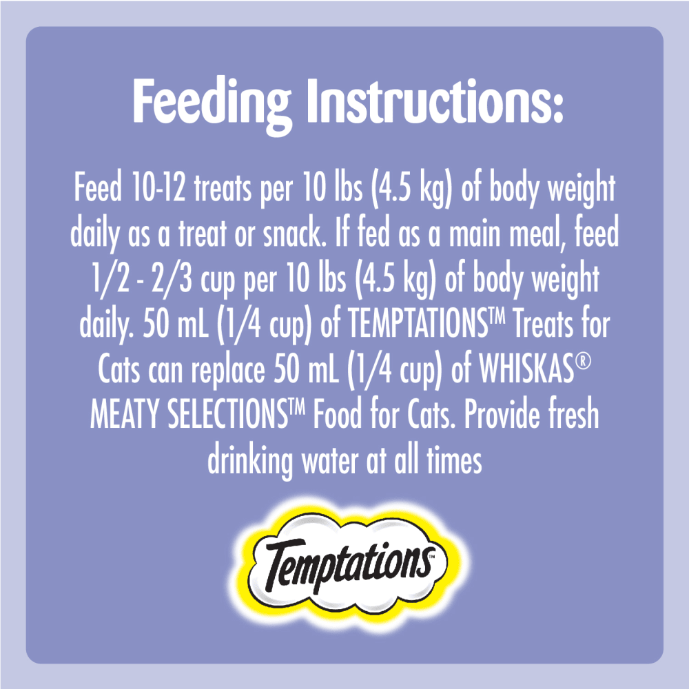 TEMPTATIONS™ Cat Treats, Creamy Dairy Flavour, 180g feeding guidelines image