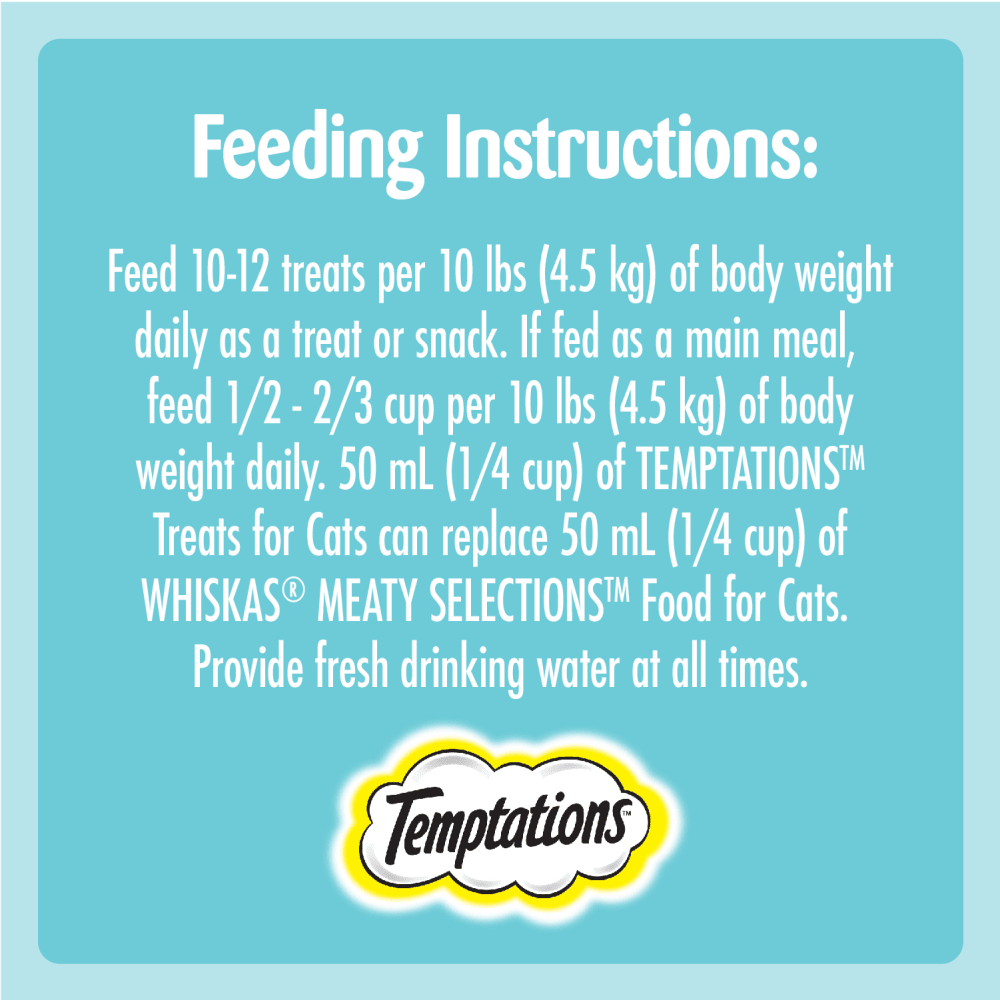 TEMPTATIONS™ Cat Treats, Tempting Tuna Flavour, 350g feeding guidelines image
