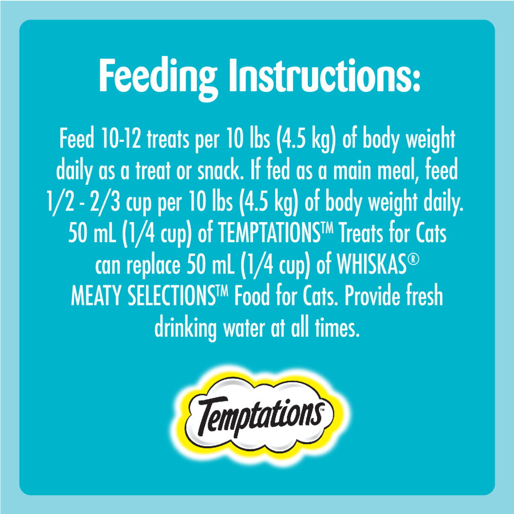 TEMPTATIONS™ Cat Treats, Tempting Tuna Flavour, 454g feeding guidelines image