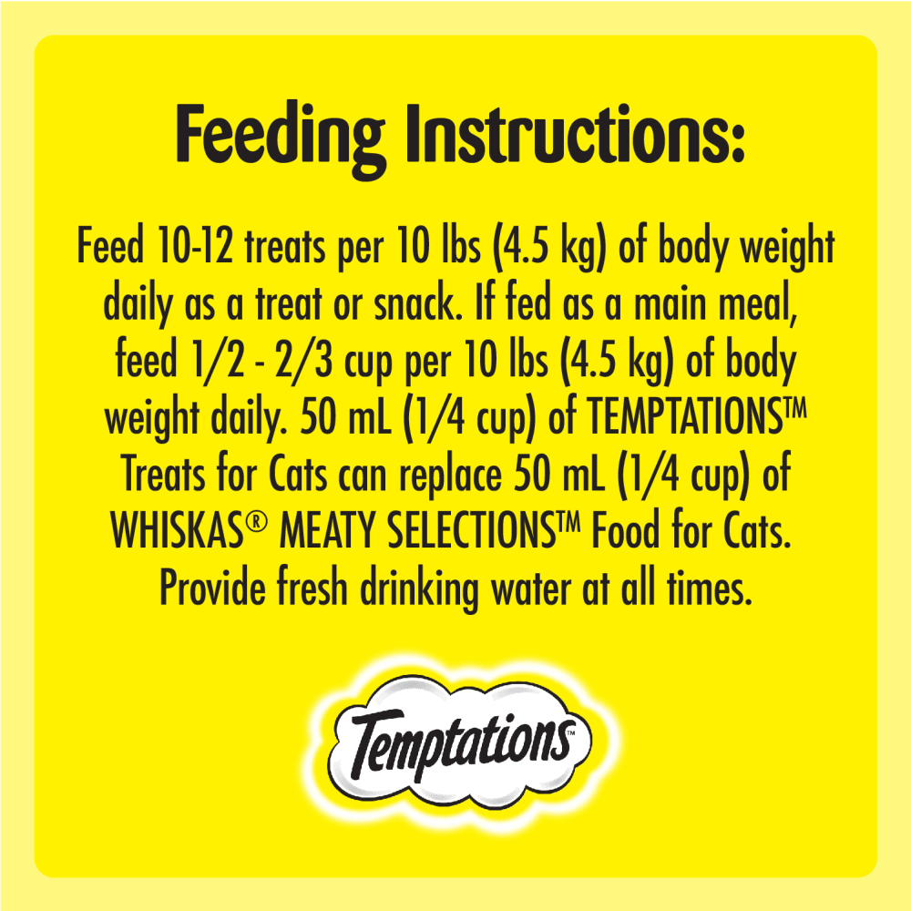 TEMPTATIONS™ Cat Treats, Tasty Chicken Flavour, 85g feeding guidelines image