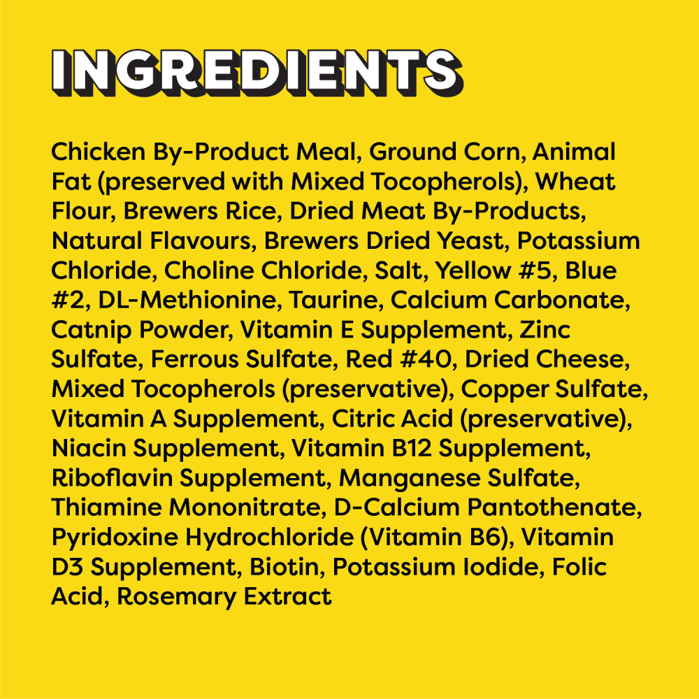 TEMPTATIONS Mix-Ups Cat Treats, Catnip (Chicken, Catnip & Cheddar Flavour), 454g Tub ingredients image